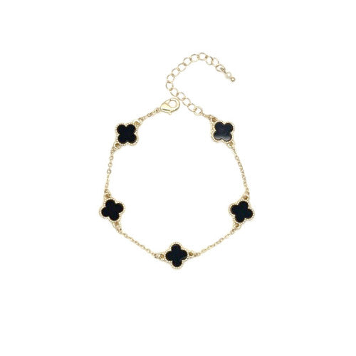 Five Clover Pendant Bracelet, Gold/Black
