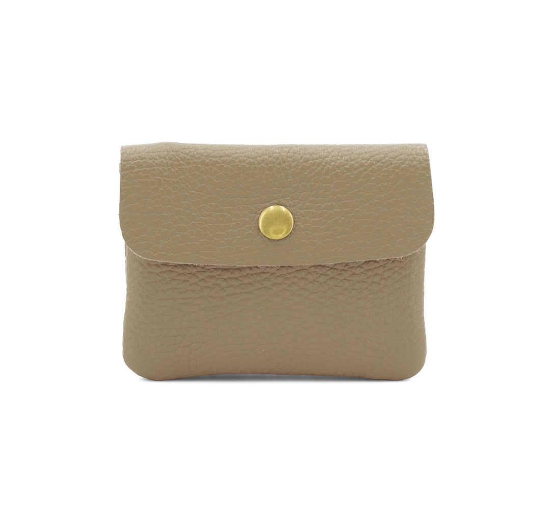 Leather Button Purse, Dark Beige