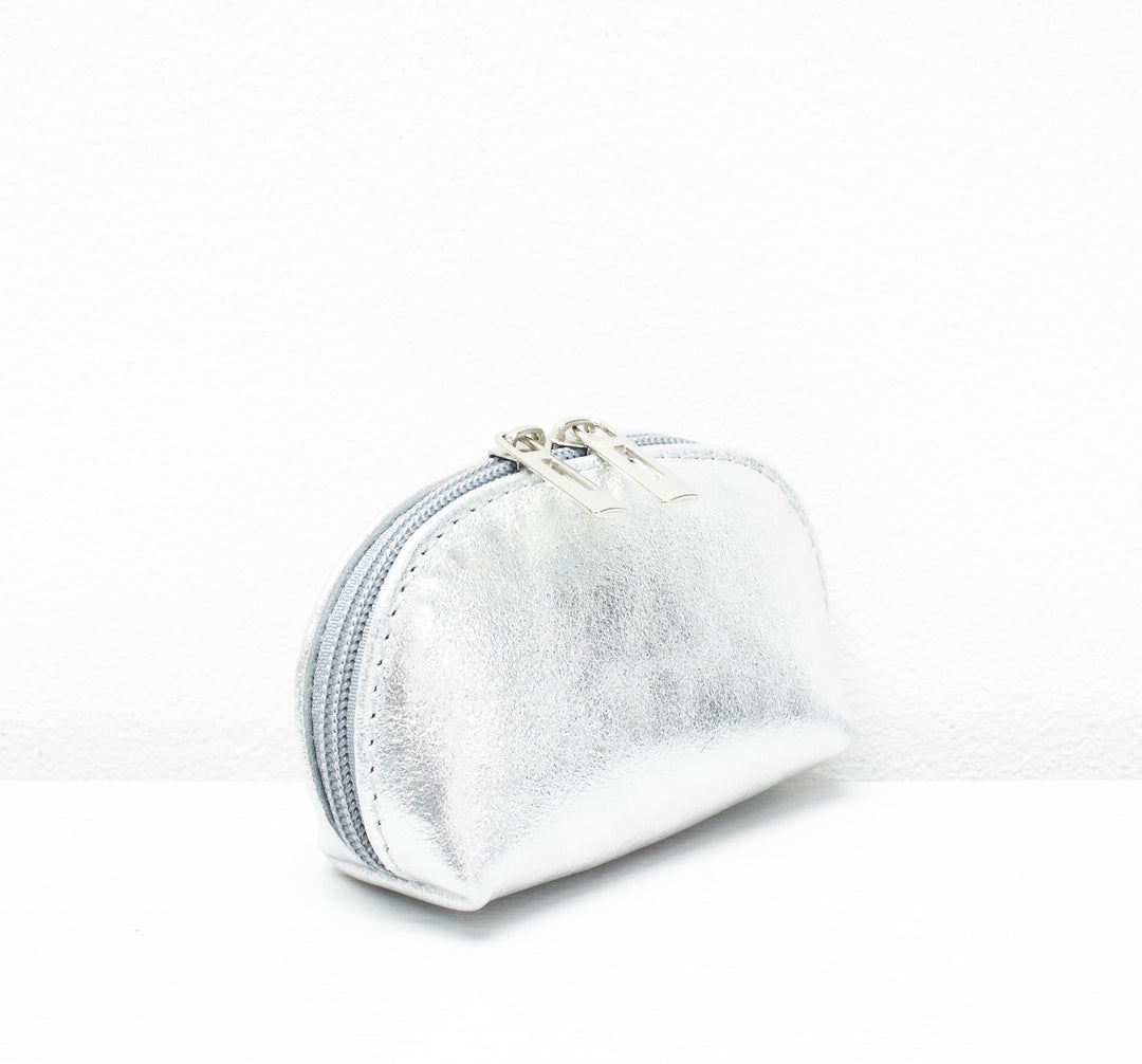 Metallic Leather Coin Purse, Silver