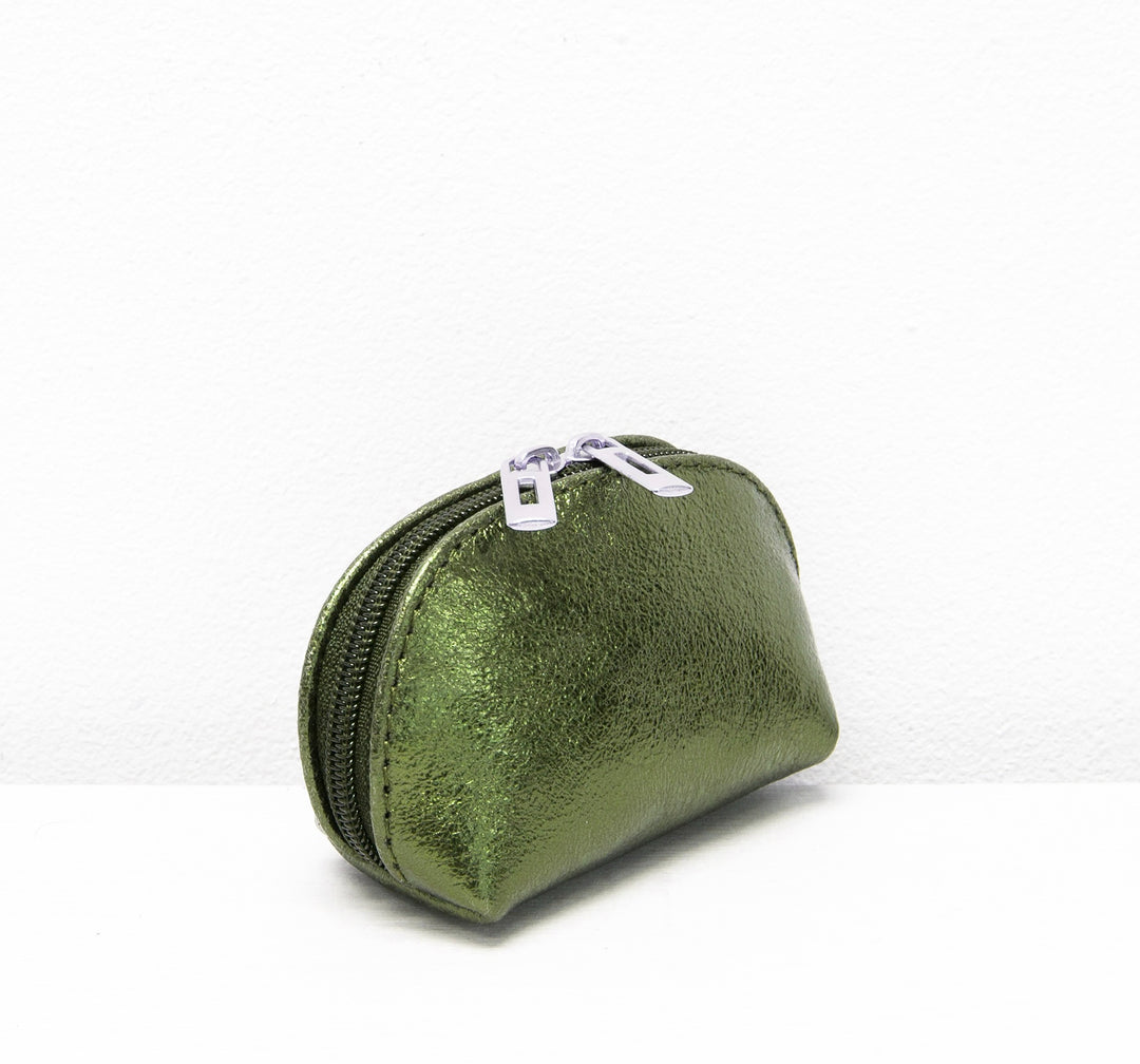 Metallic Leather Coin Purse, Olive Green