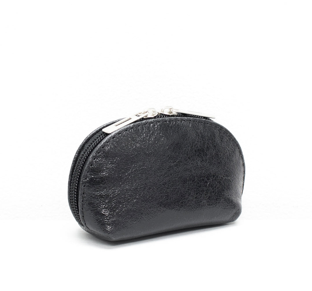 Metallic Leather Coin Purse, Black