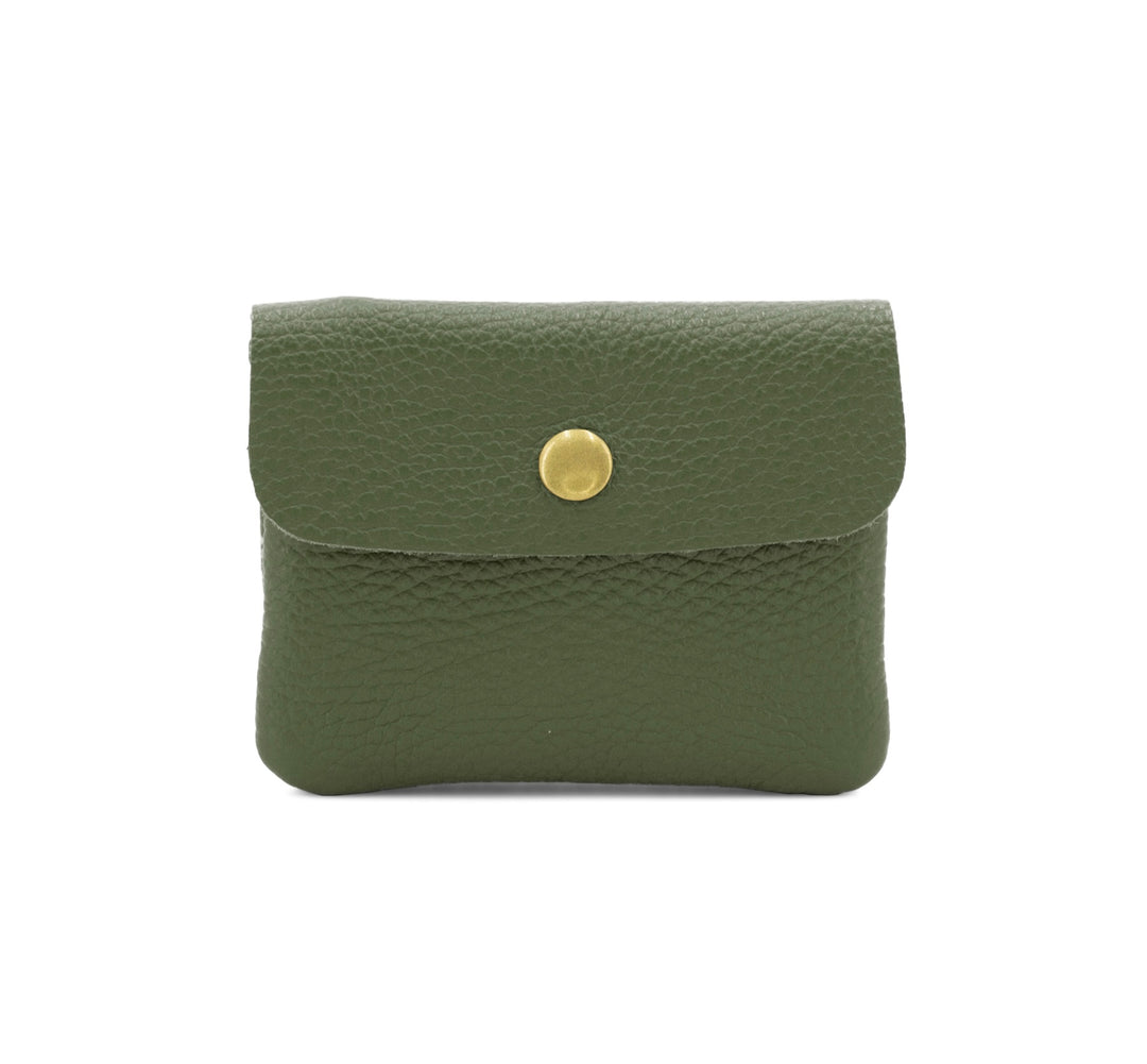 Leather Button Purse, Olive Green