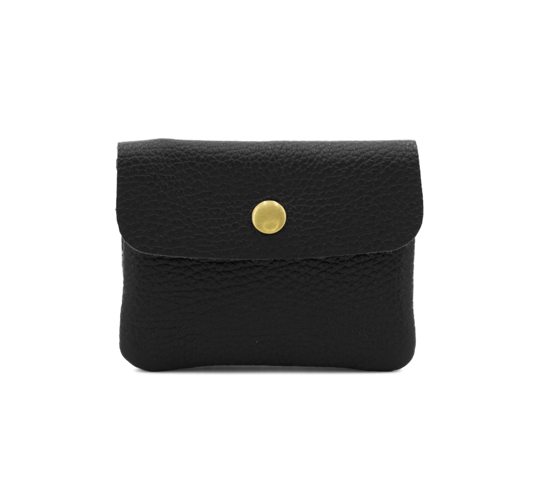 Leather Button Purse, Black