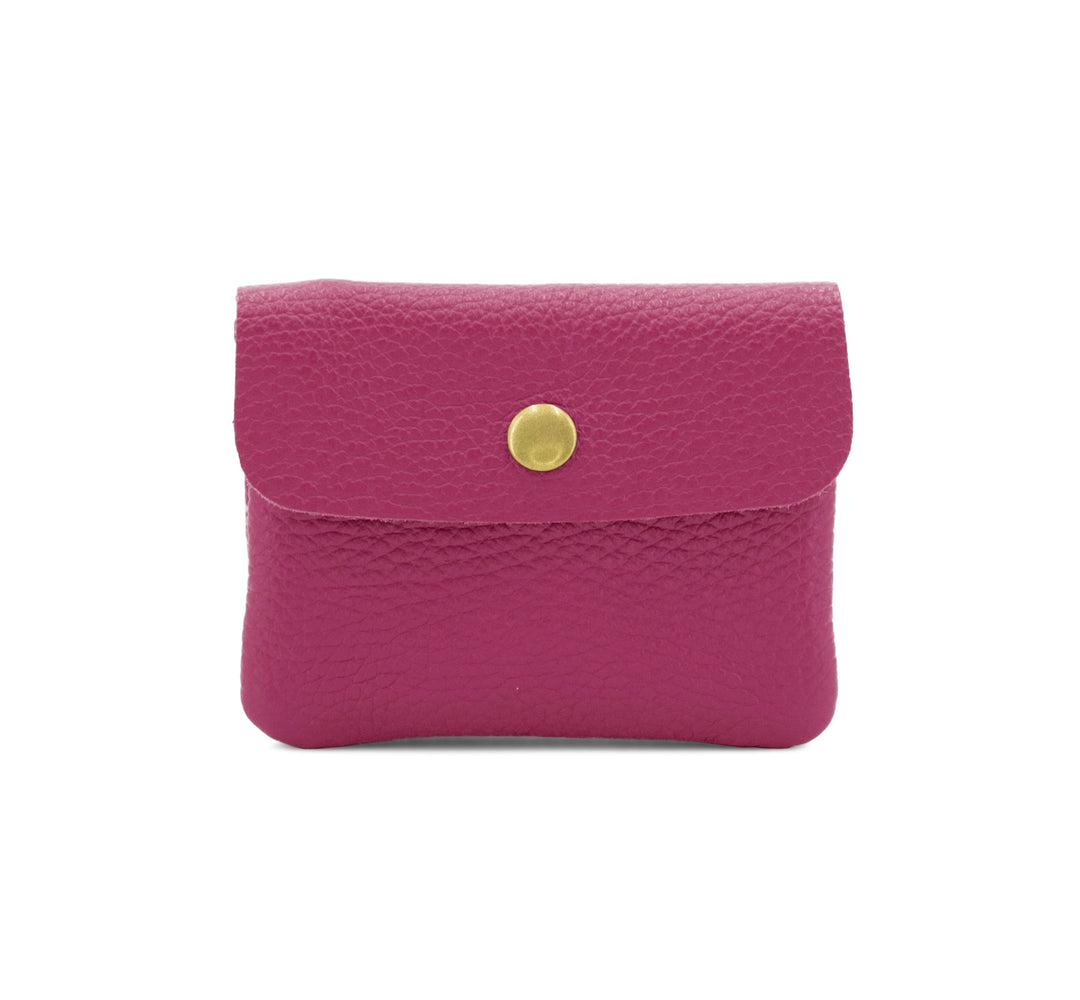 Leather Button Purse, Magenta