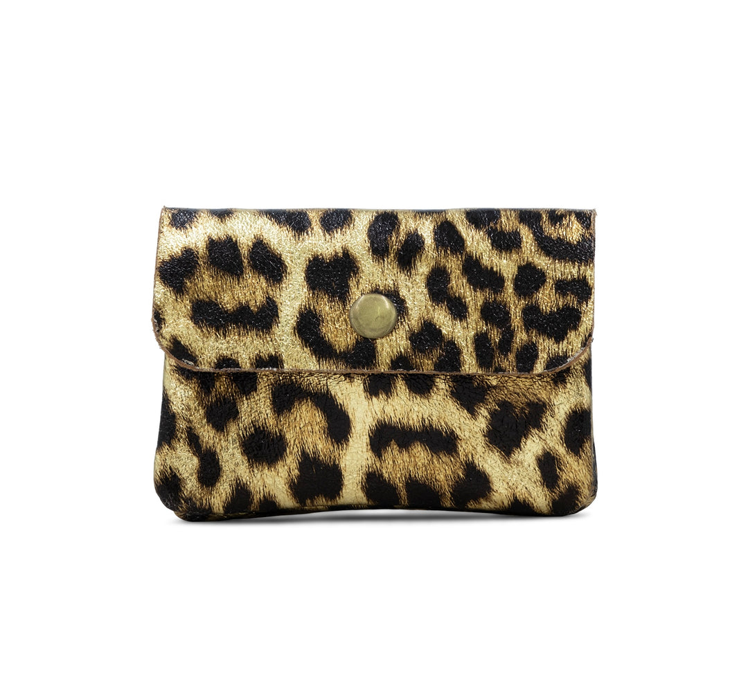 Leather Button Purse, Gold Animal Print