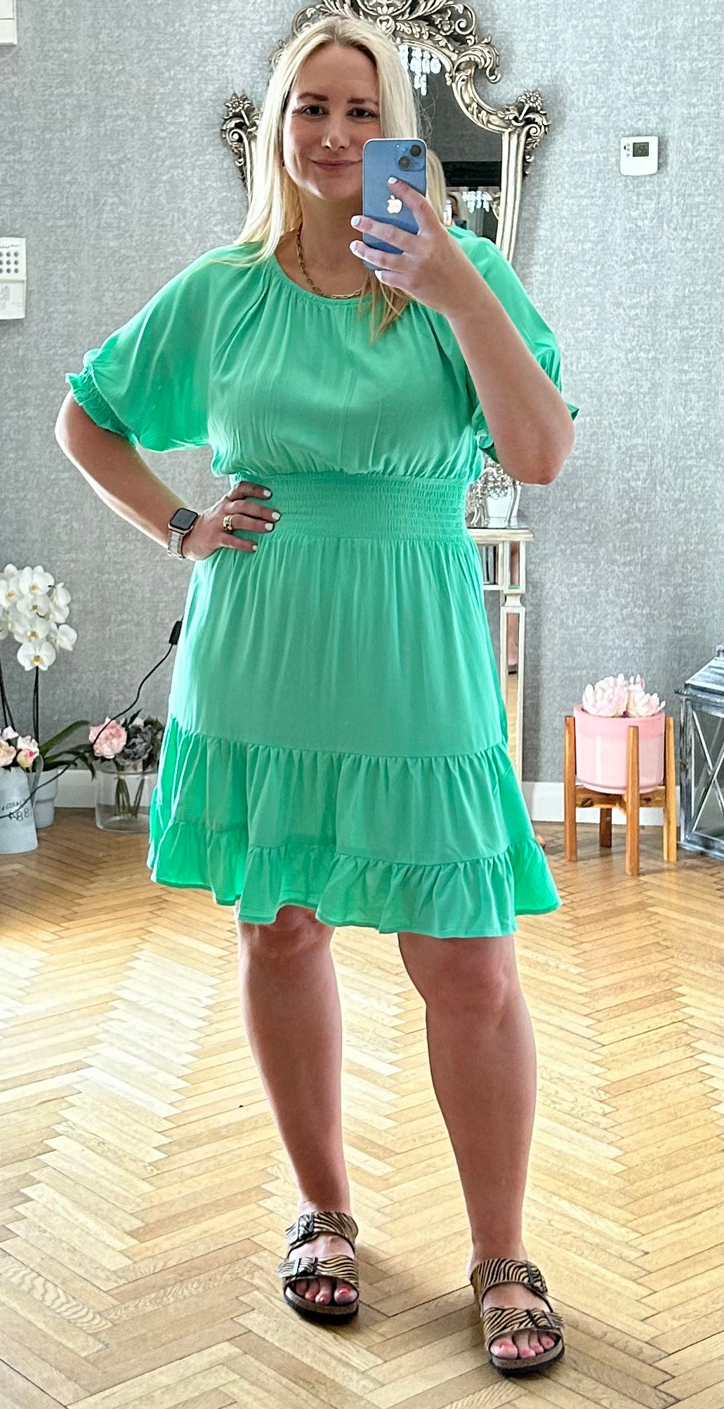 Byoung Spring Smock Dress, Green