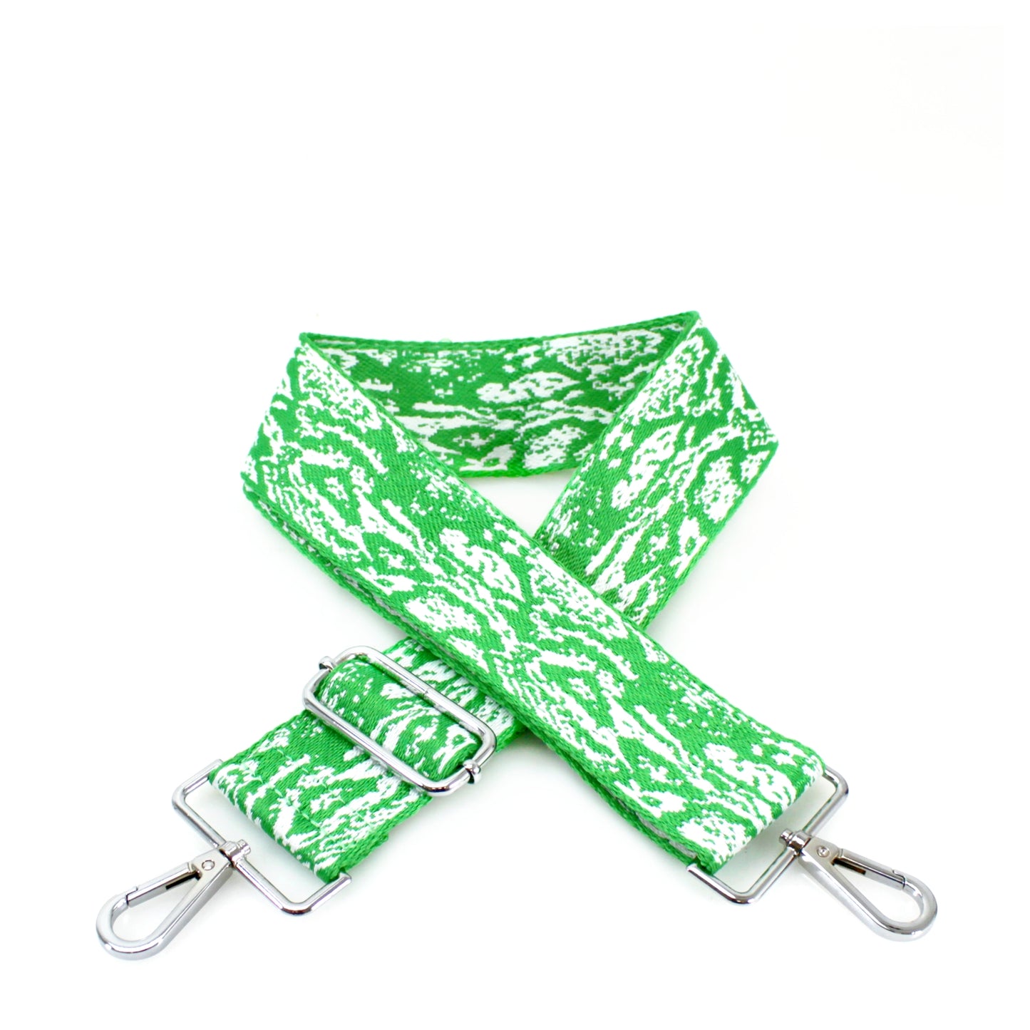 Kelly Green & White Strap - Silver Hardware