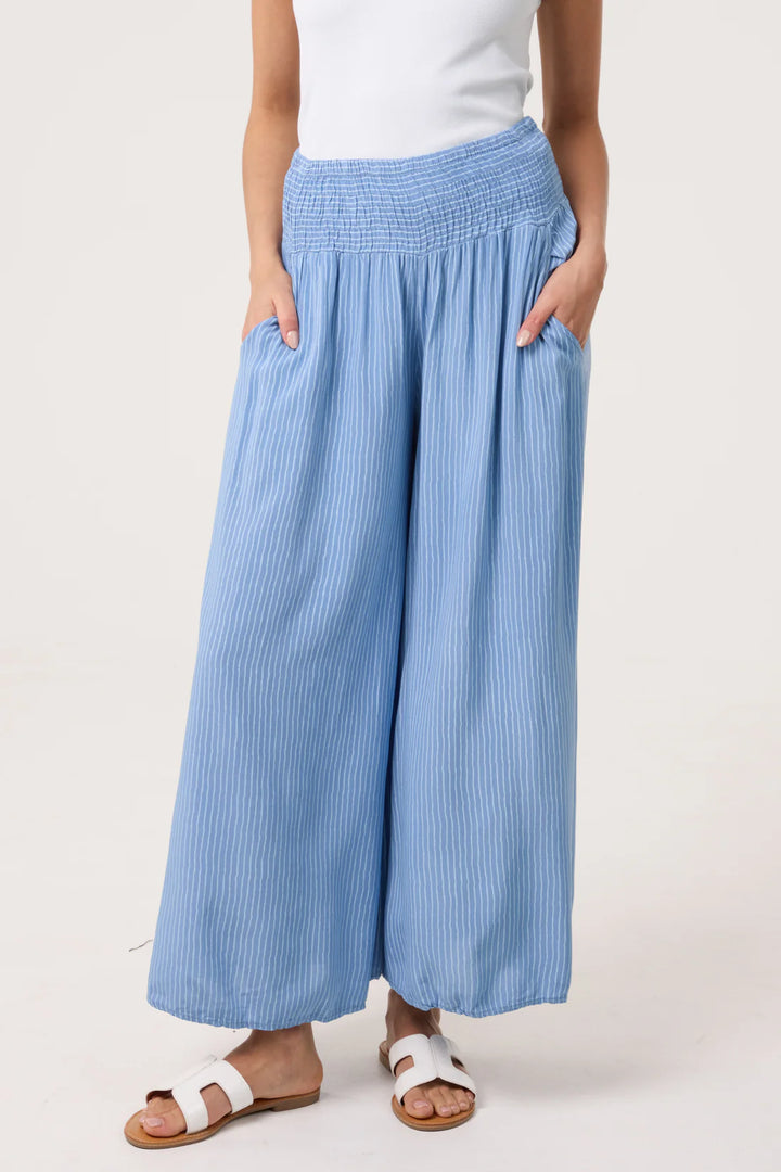 Blue Pinstripe Wide Leg Trouser