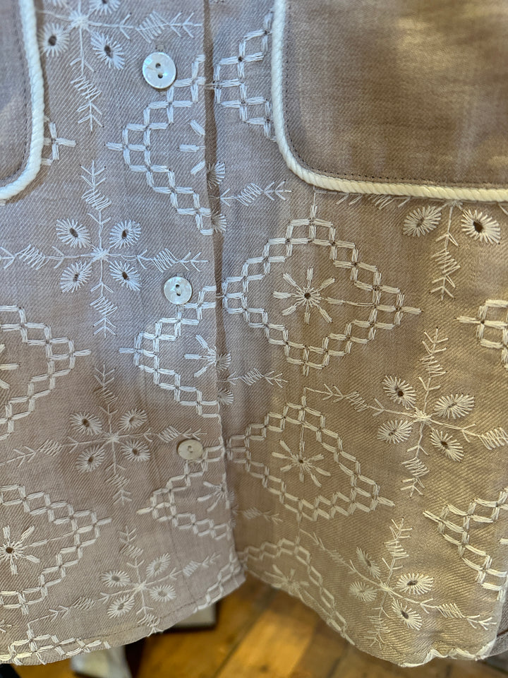 Natural Embroidered Sleeveless Shirt