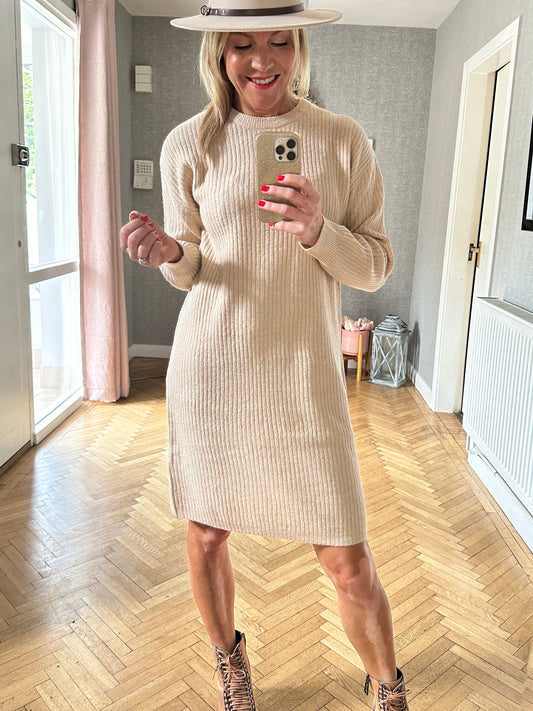 Byoung Beige Knitted Jumper Dress