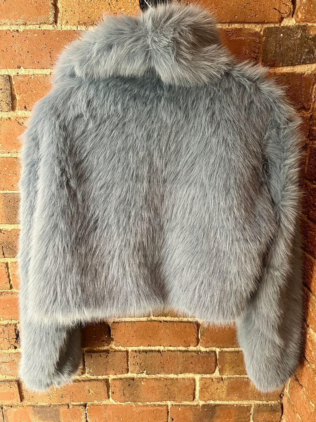 Blue faux fur cropped jacket