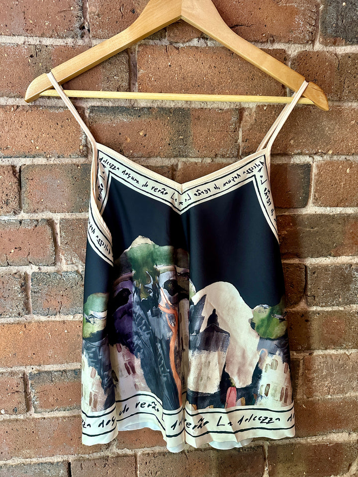 Black Satin Watercolour Cami