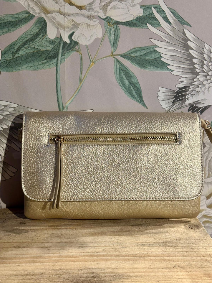 Gold Textured Pleather Clutch Bag