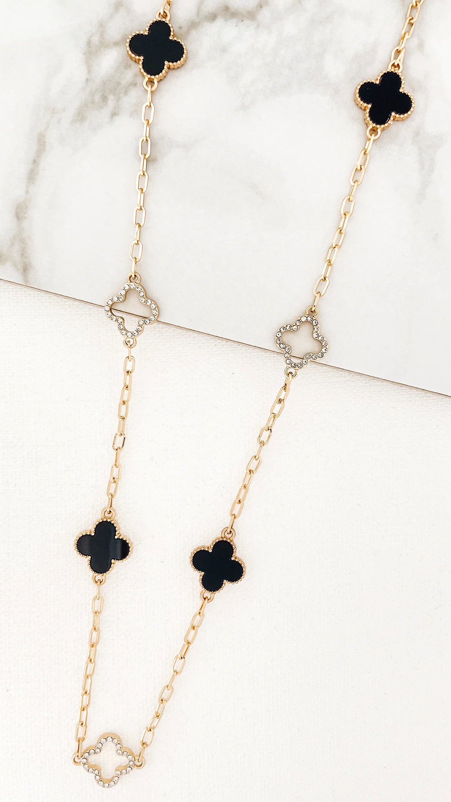 Envy Long Gold & Black Fleur Necklace