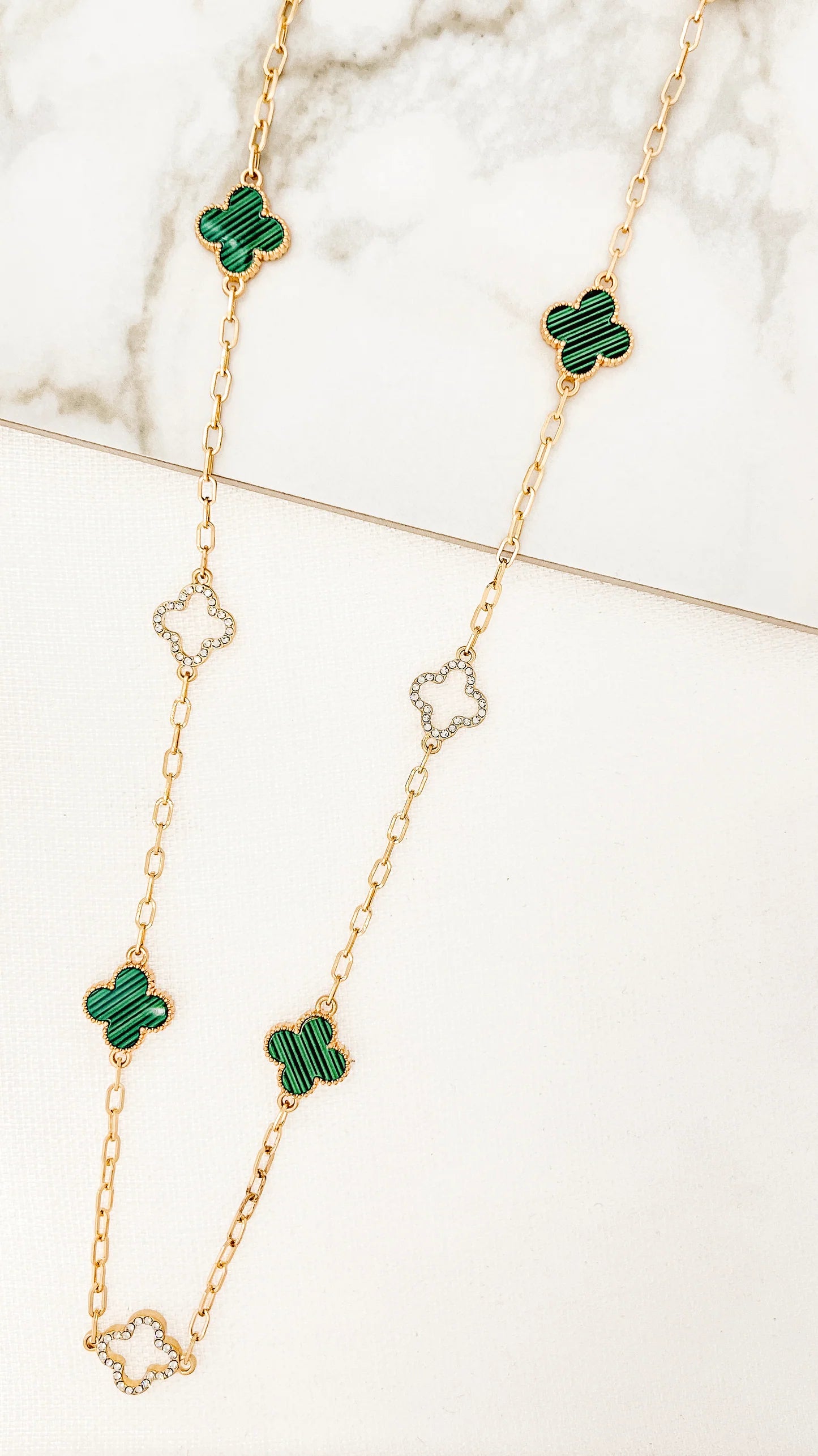 Envy Long Gold & Green Fleur Necklace
