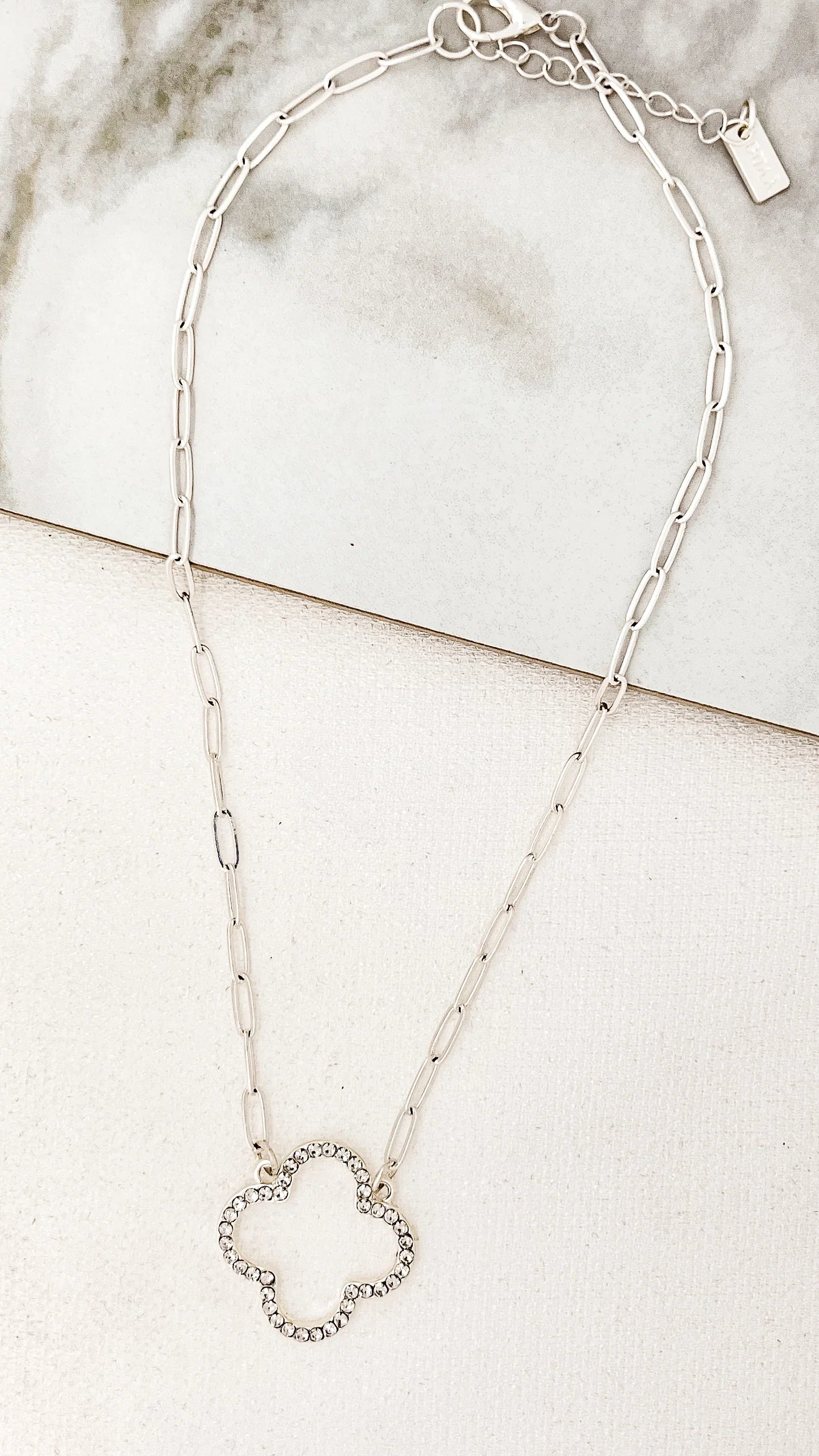 Envy Short Silver Open Fleur Pendant Necklace