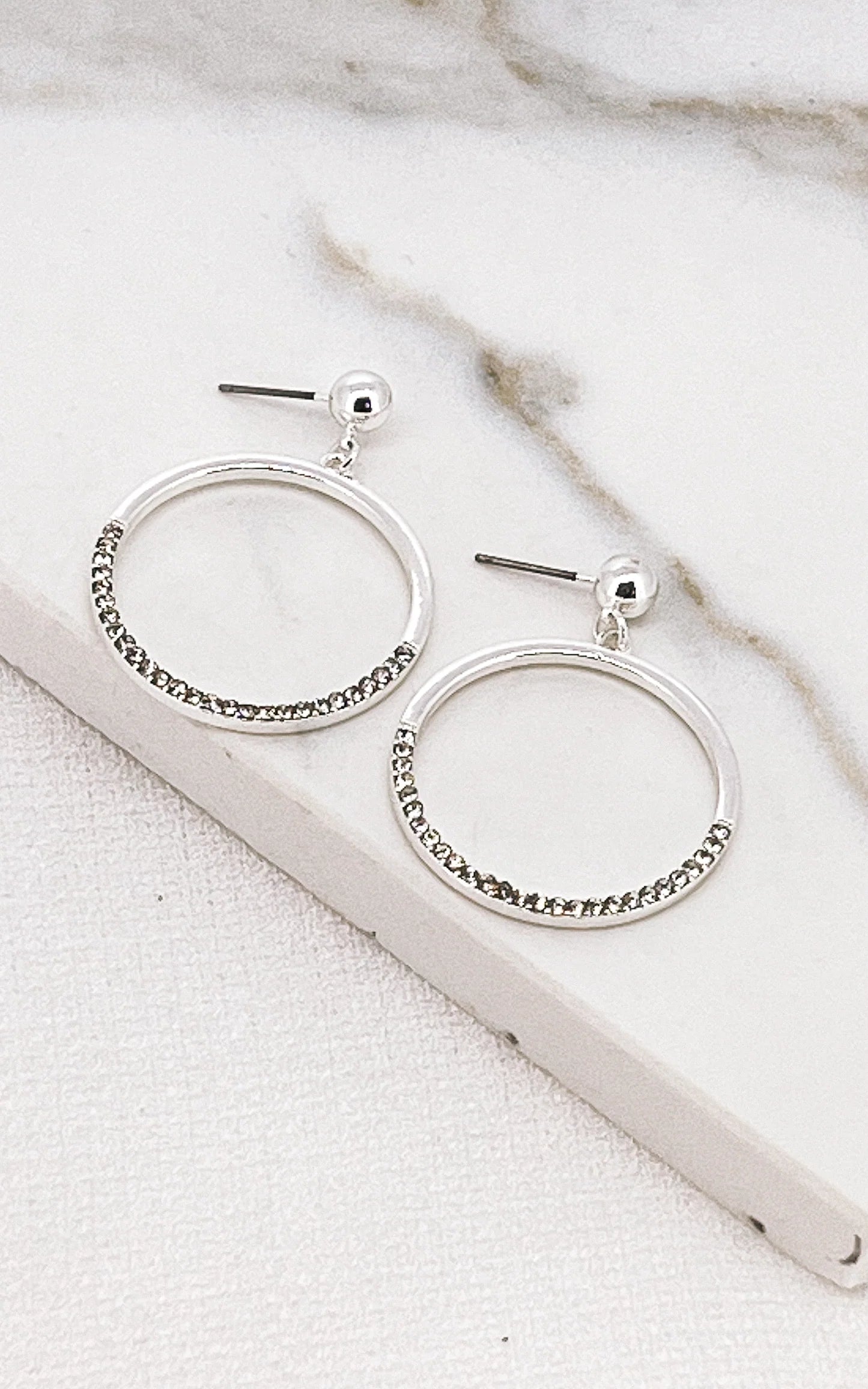 Envy Silver & Diamanté Circle Earrings
