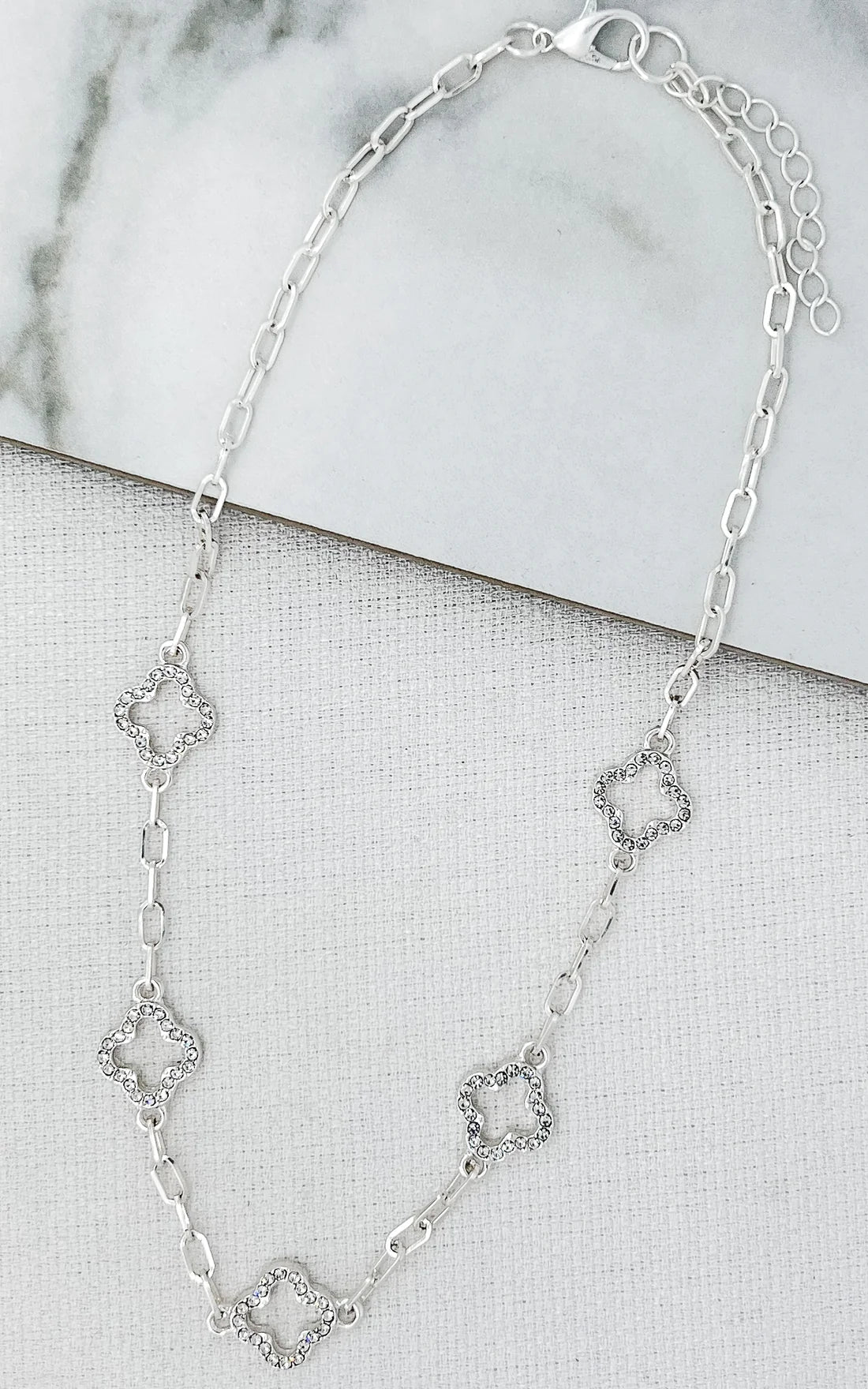 Envy Short Silver Diamanté Fleur Necklace