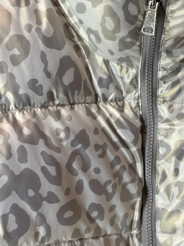 Reversible Leopard Print Puffer, Silver