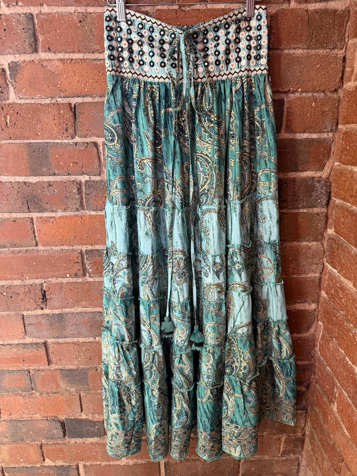 Turquoise Paisley Maxi Skirt