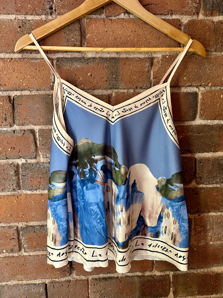 Blue Satin Watercolour Cami