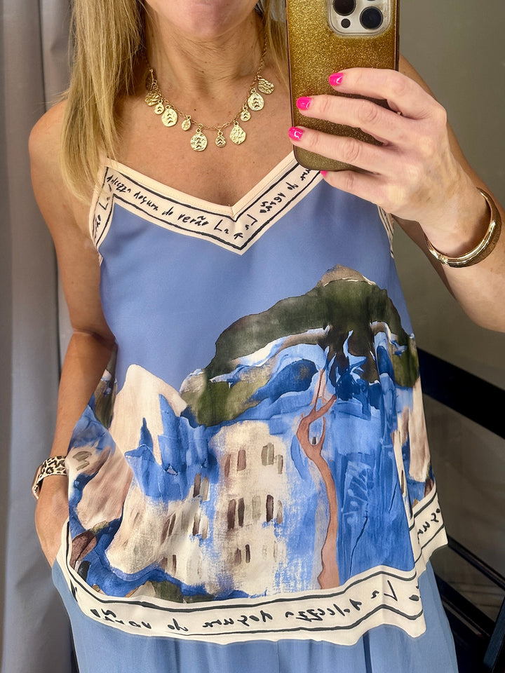 Blue Satin Watercolour Cami