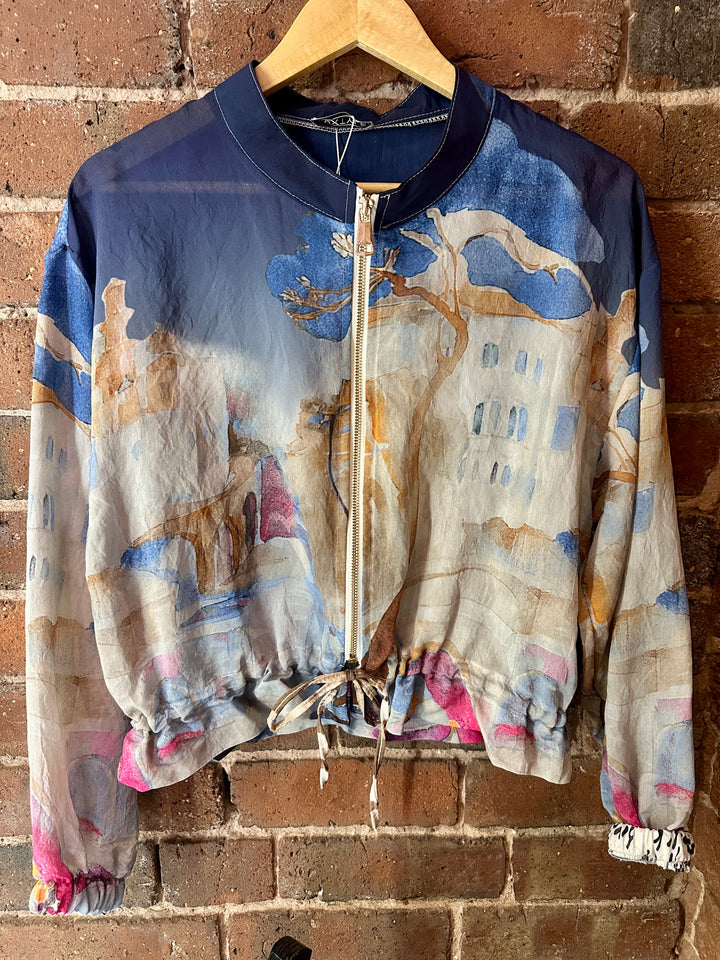 Watercolour Zip up Jacket, Navy