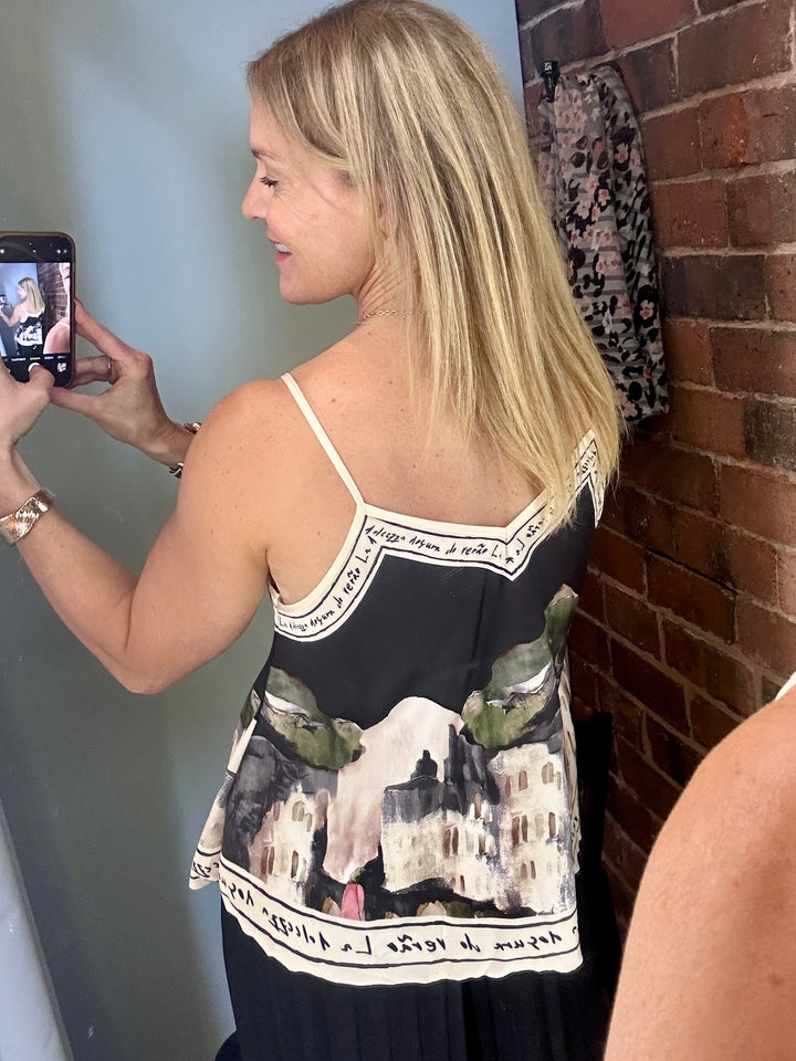 Black Satin Watercolour Cami