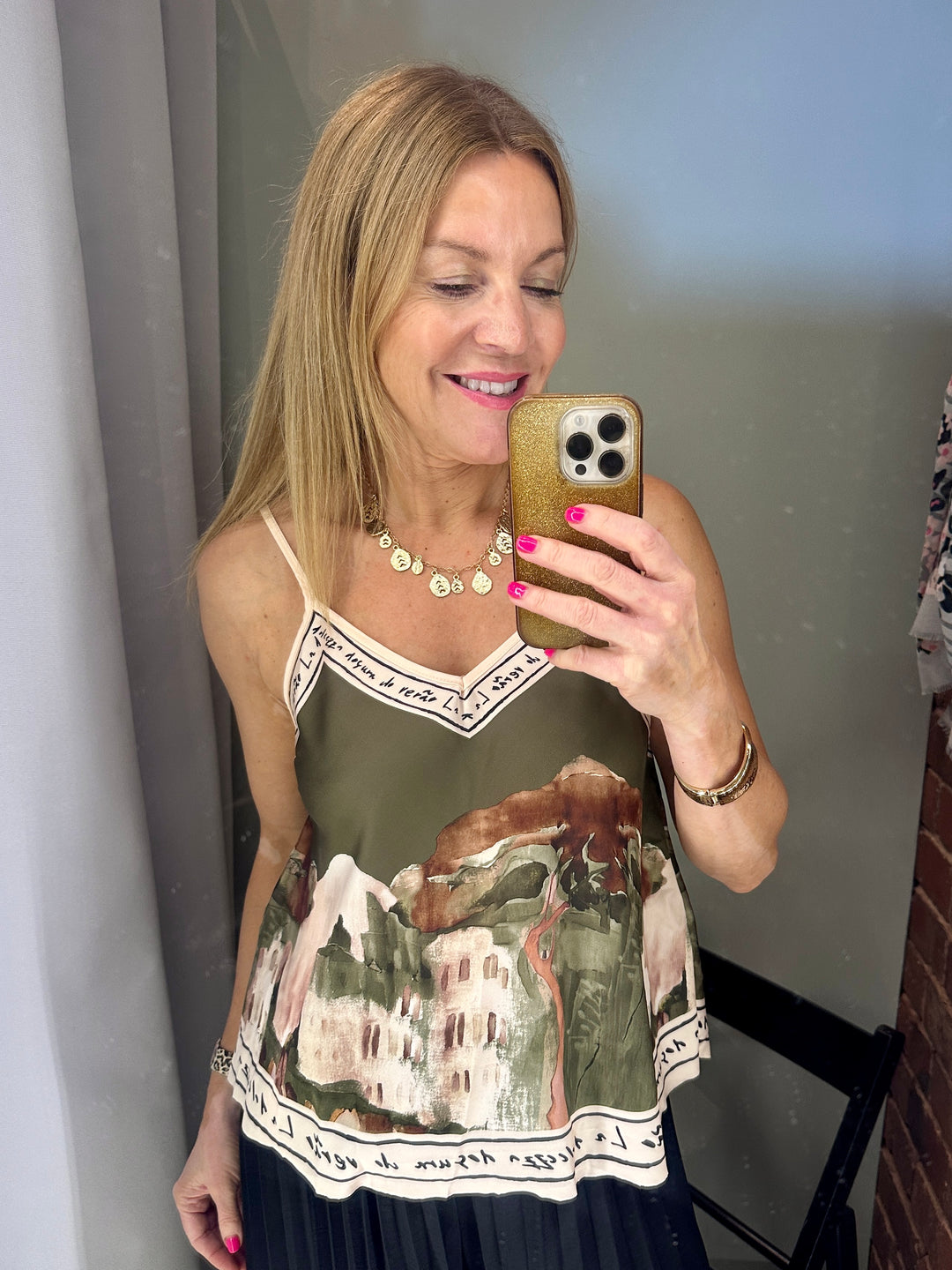 Green Satin Watercolour Cami