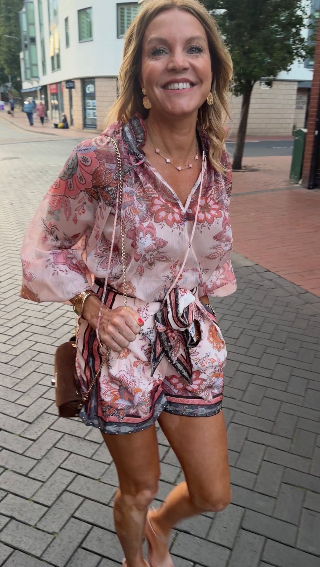 Peach Damask Shorts Coord