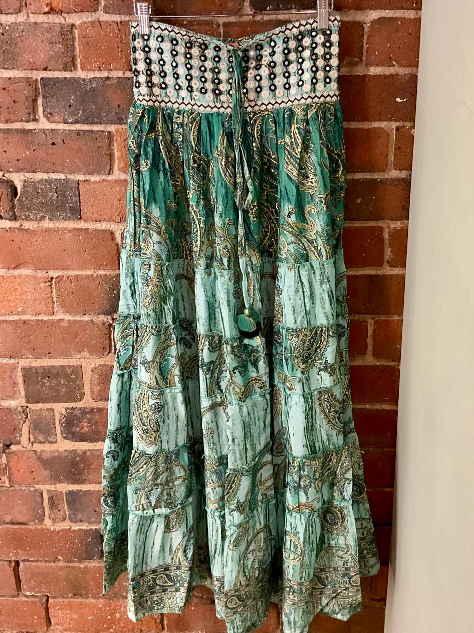Turquoise Paisley Maxi Skirt