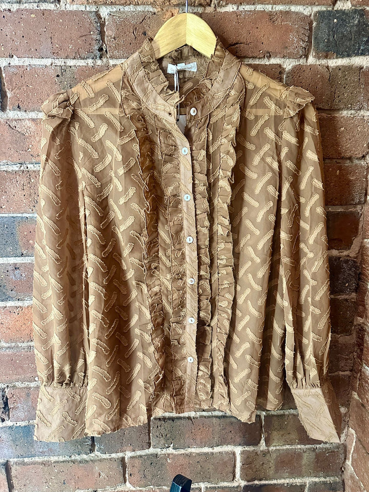 tan frill blouse