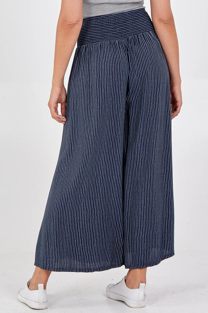 Navy Pinstripe Wide Leg Trouser