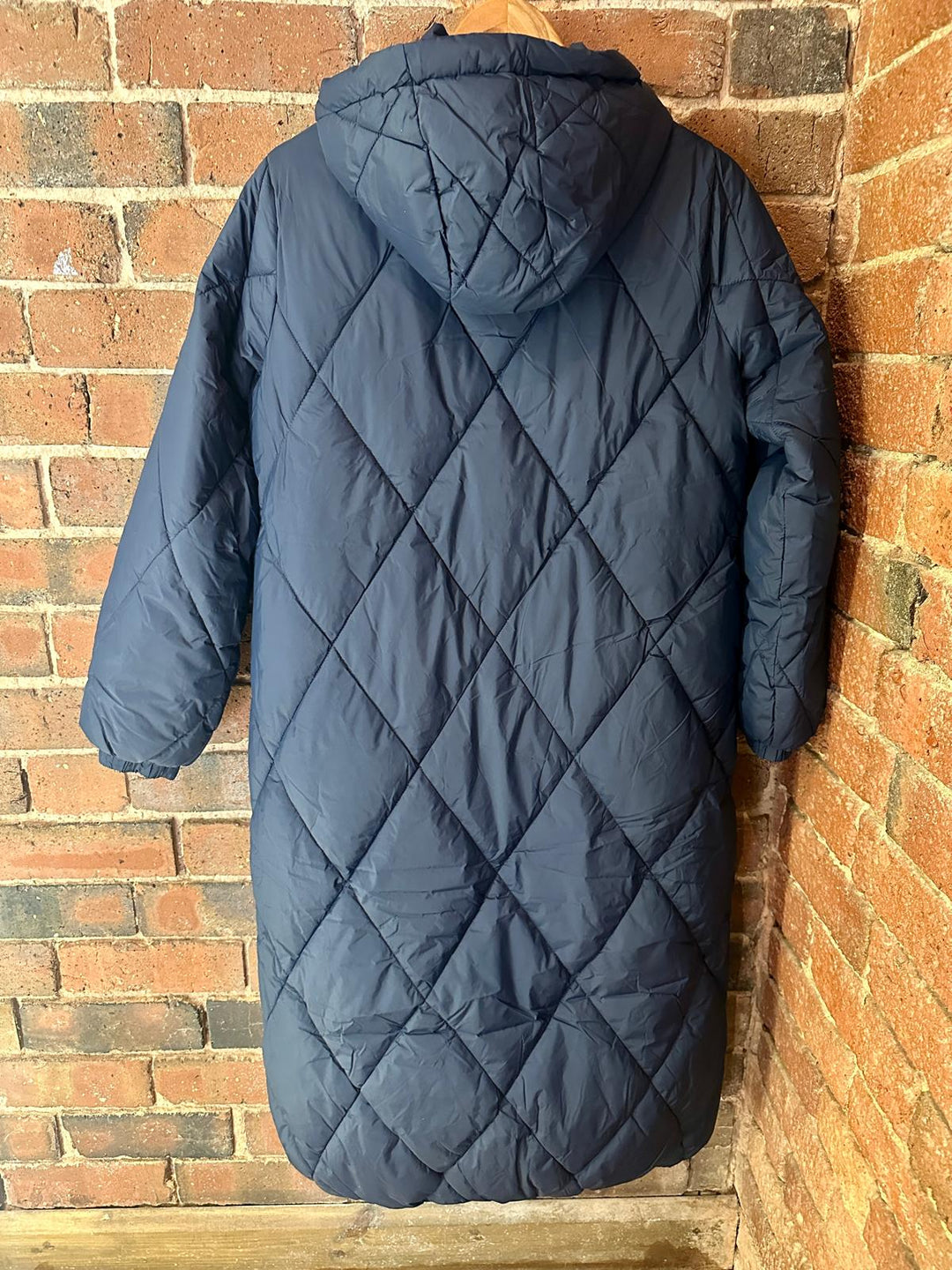 Navy long quilted puffer coat