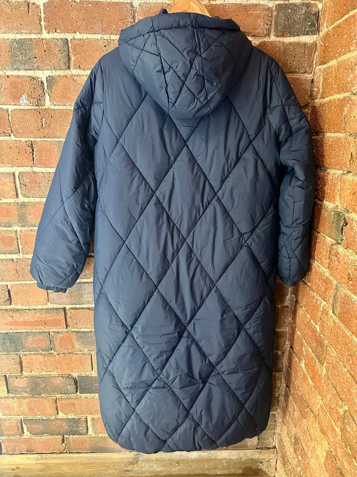 Navy long quilted puffer coat