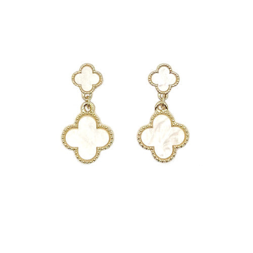 Two Clover Drop Earrings, Gold/Ivory