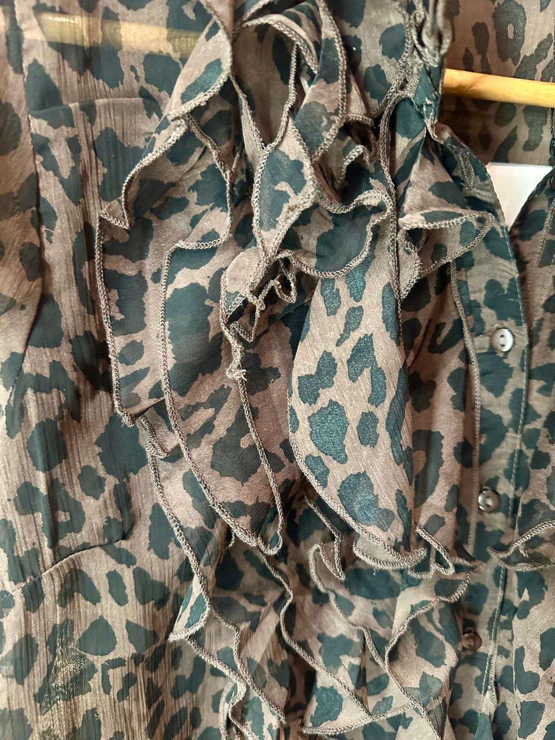 Saint Tropez Sheer Ruffle Leopard Print Blouse