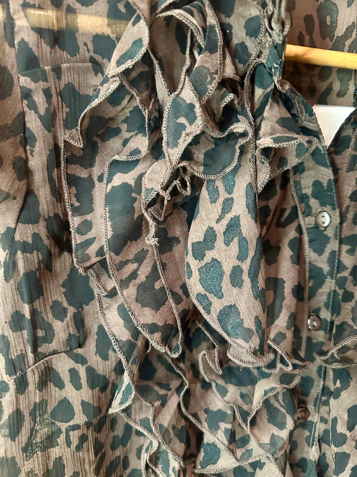 Saint Tropez Sheer Ruffle Leopard Print Blouse