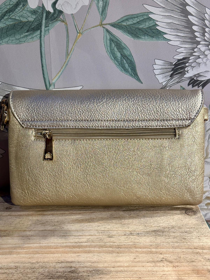 Gold Textured Pleather Clutch Bag