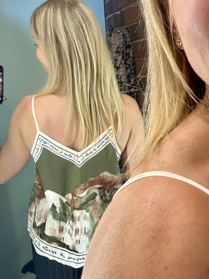 Green Satin Watercolour Cami
