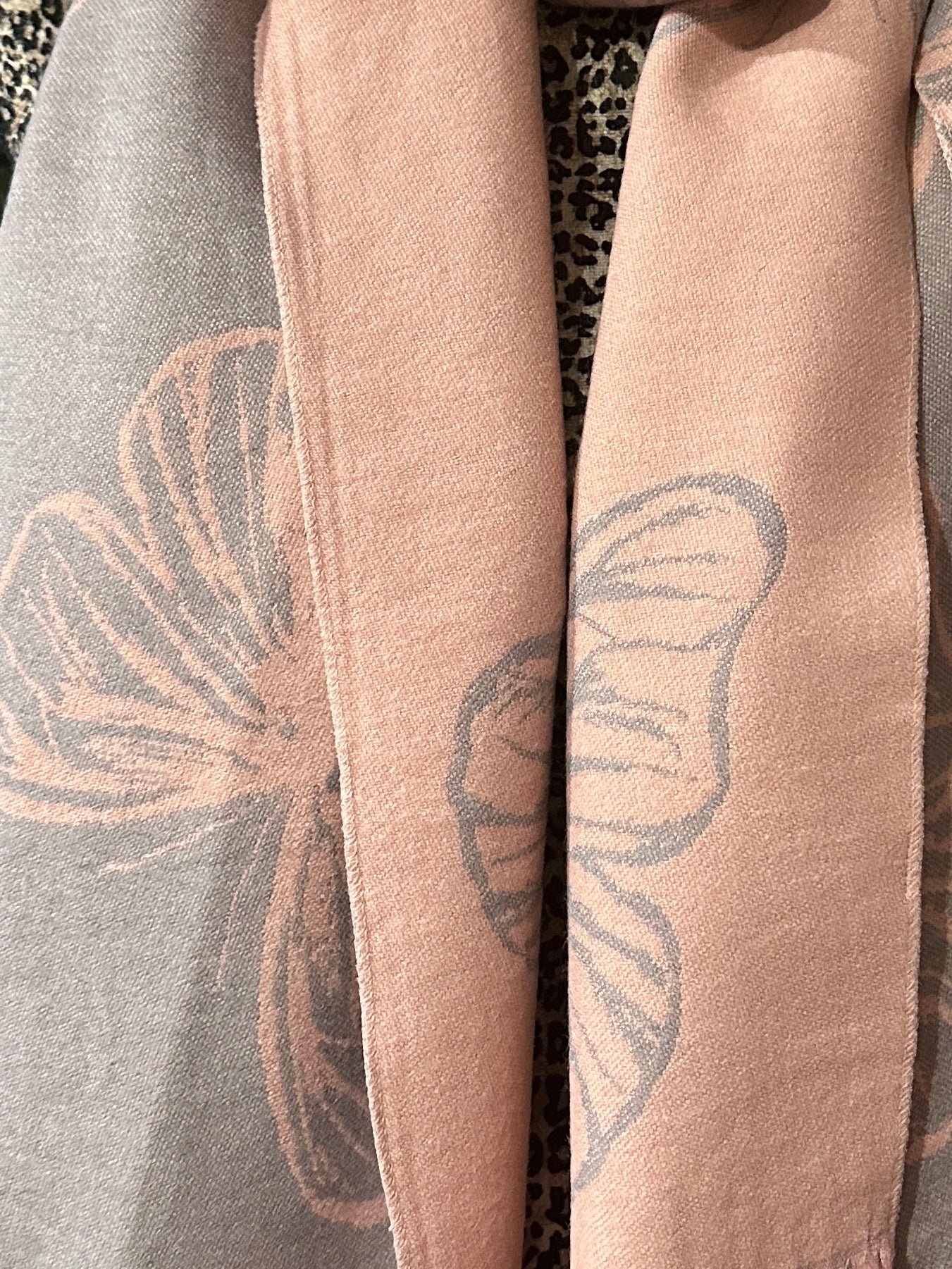 Grey & Pink Butterfly Scarf