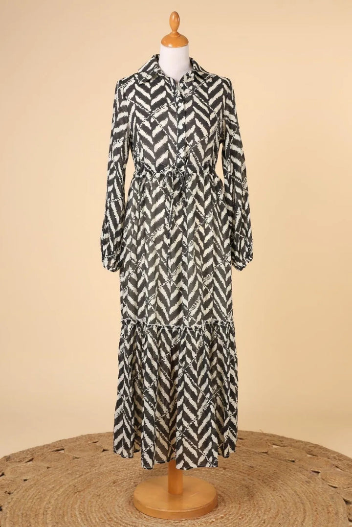 Black & Cream Geo Shirt Dress