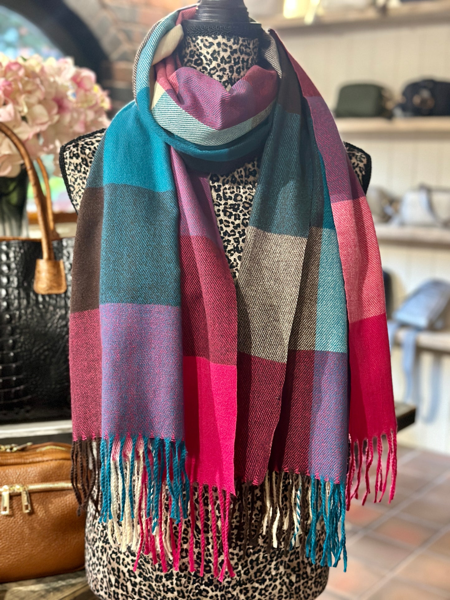Teal & Pink Check Scarf