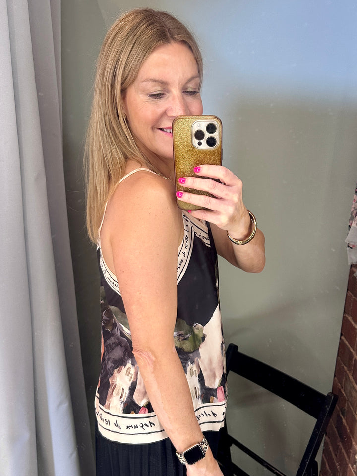 Black Satin Watercolour Cami