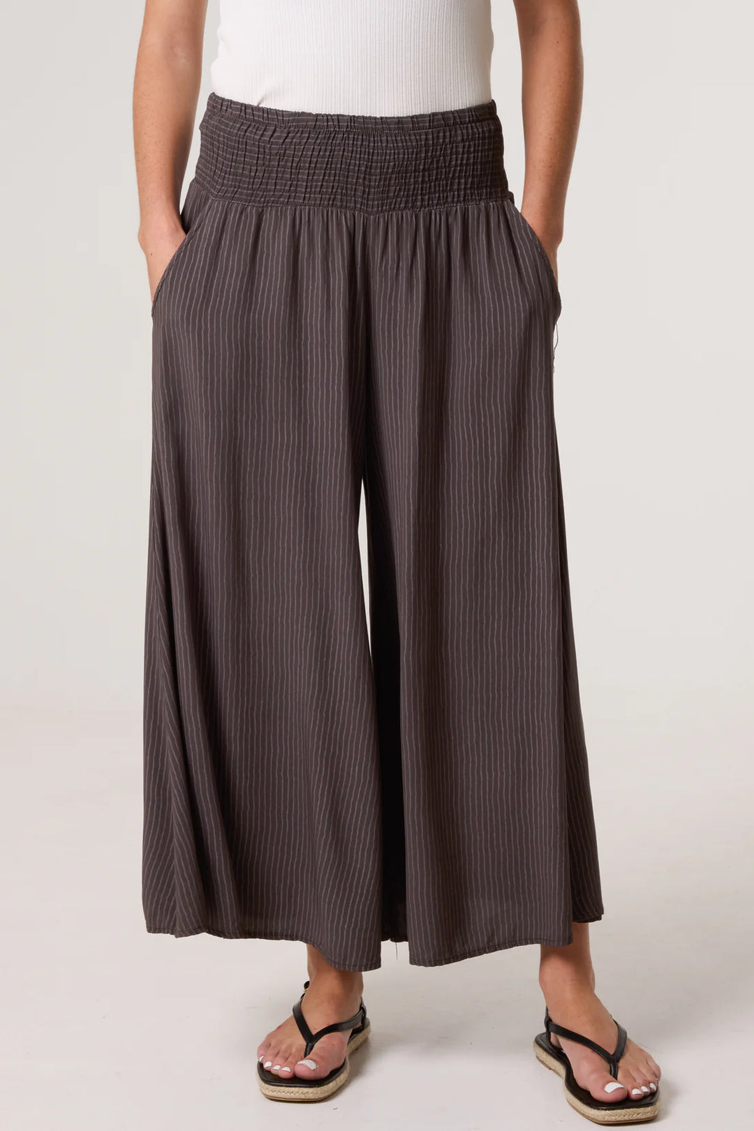 Chocolate Pinstripe Wide Leg Trouser