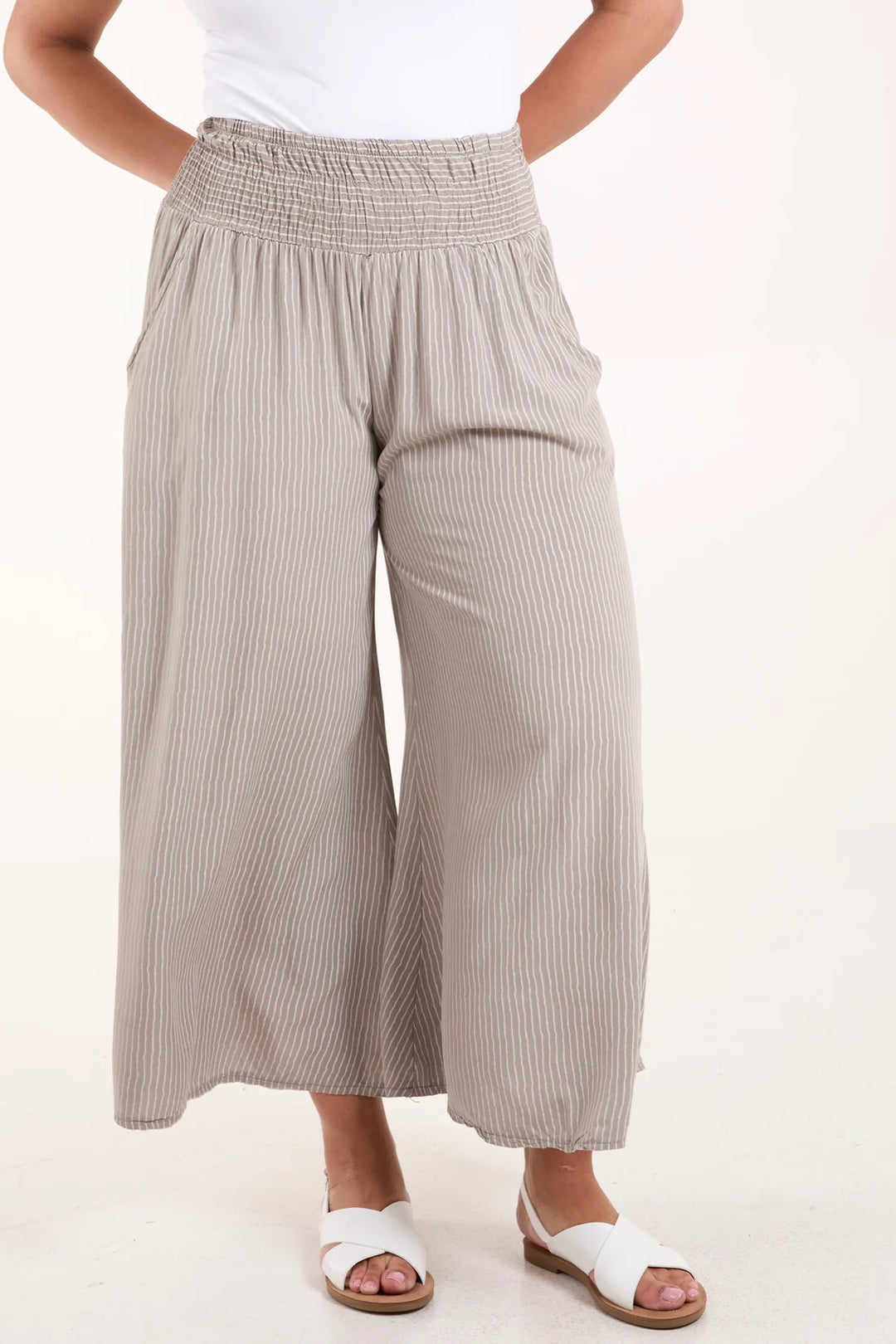 Mocha Pinstripe Wide Leg Trouser
