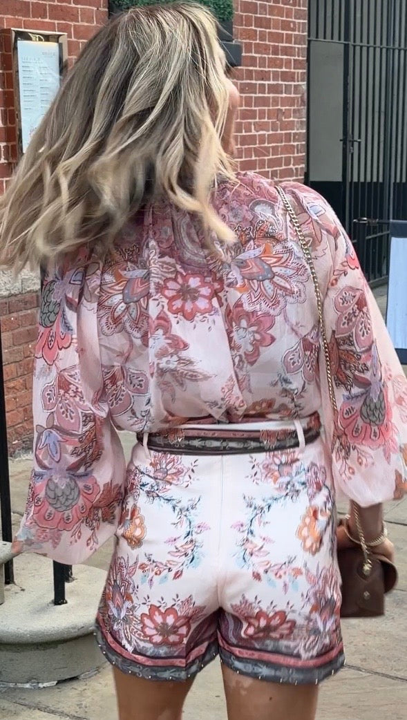 Peach Damask Shorts Coord