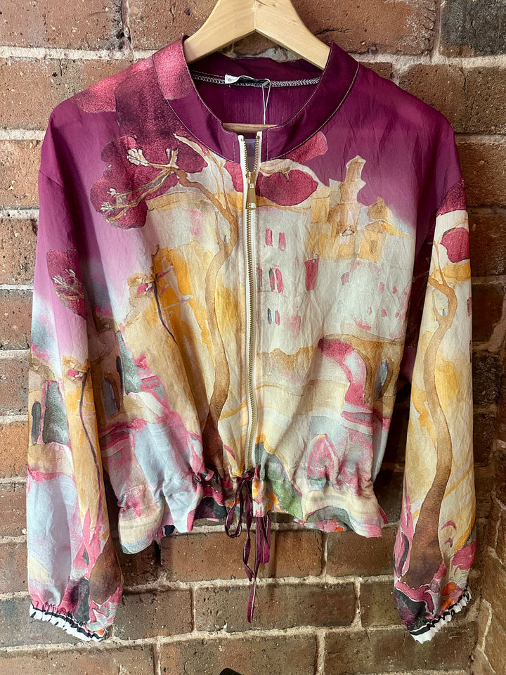Watercolour Zip up Jacket, Berry
