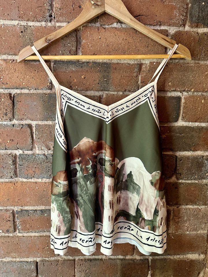 Green Satin Watercolour Cami