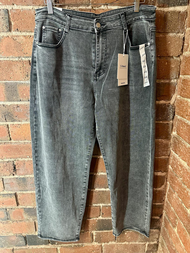 Grey barrel leg jeans